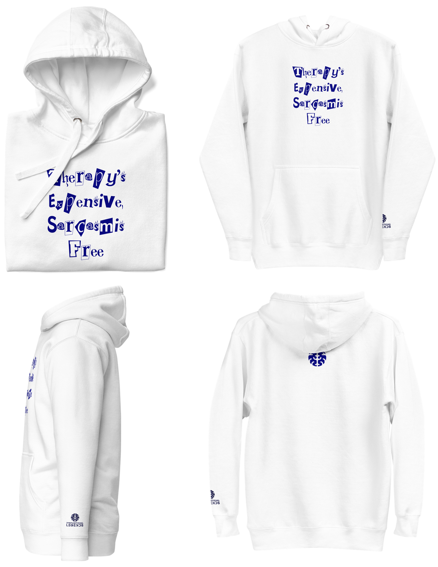 White & Navy Blue | Therapy's Expensive, Sarcasm is Free | DL Unisex Hoodie