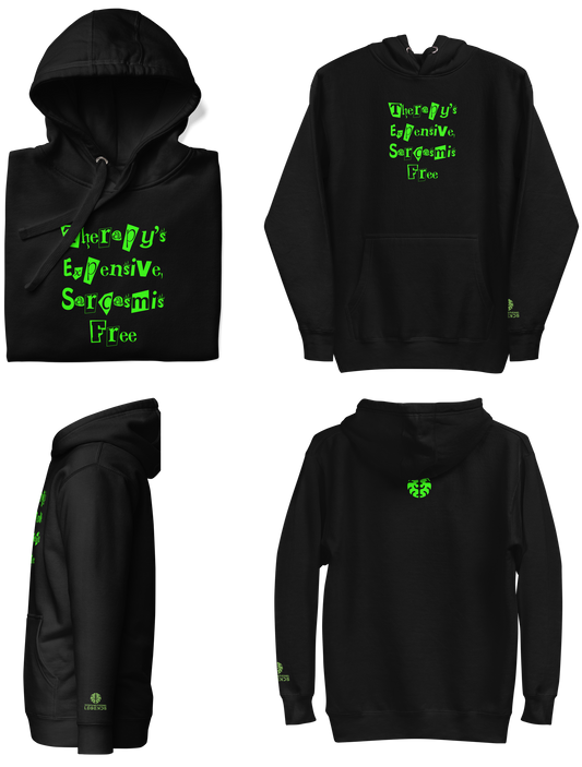 Black & Neon Green | Therapy's Expensive, Sarcasm is Free | DL Unisex Hoodie